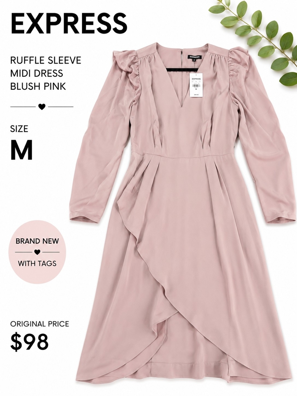 Express Blush Pink Ruffle Sleeve Midi Dress
